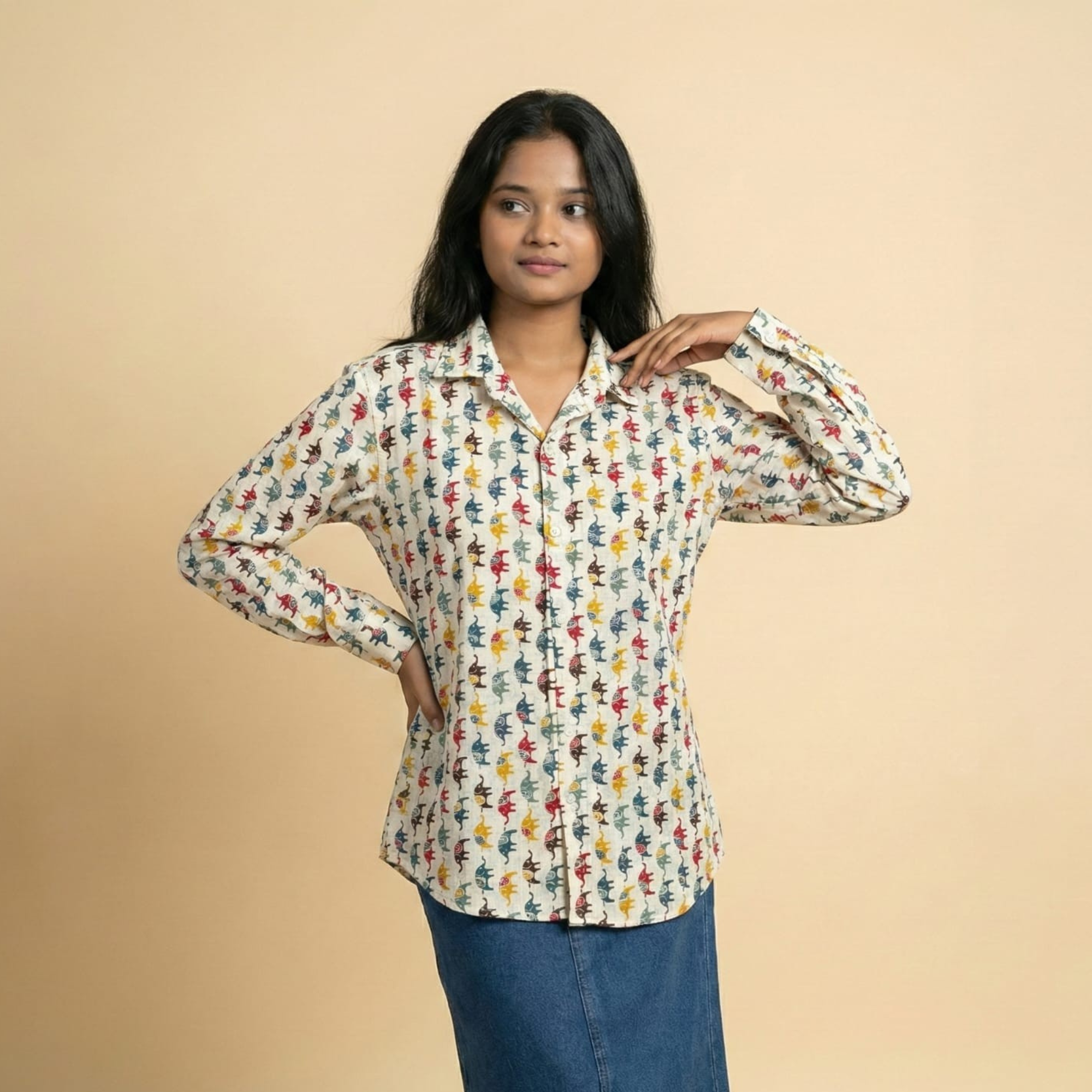 Amber Parade Elephant Print Cotton Shirt