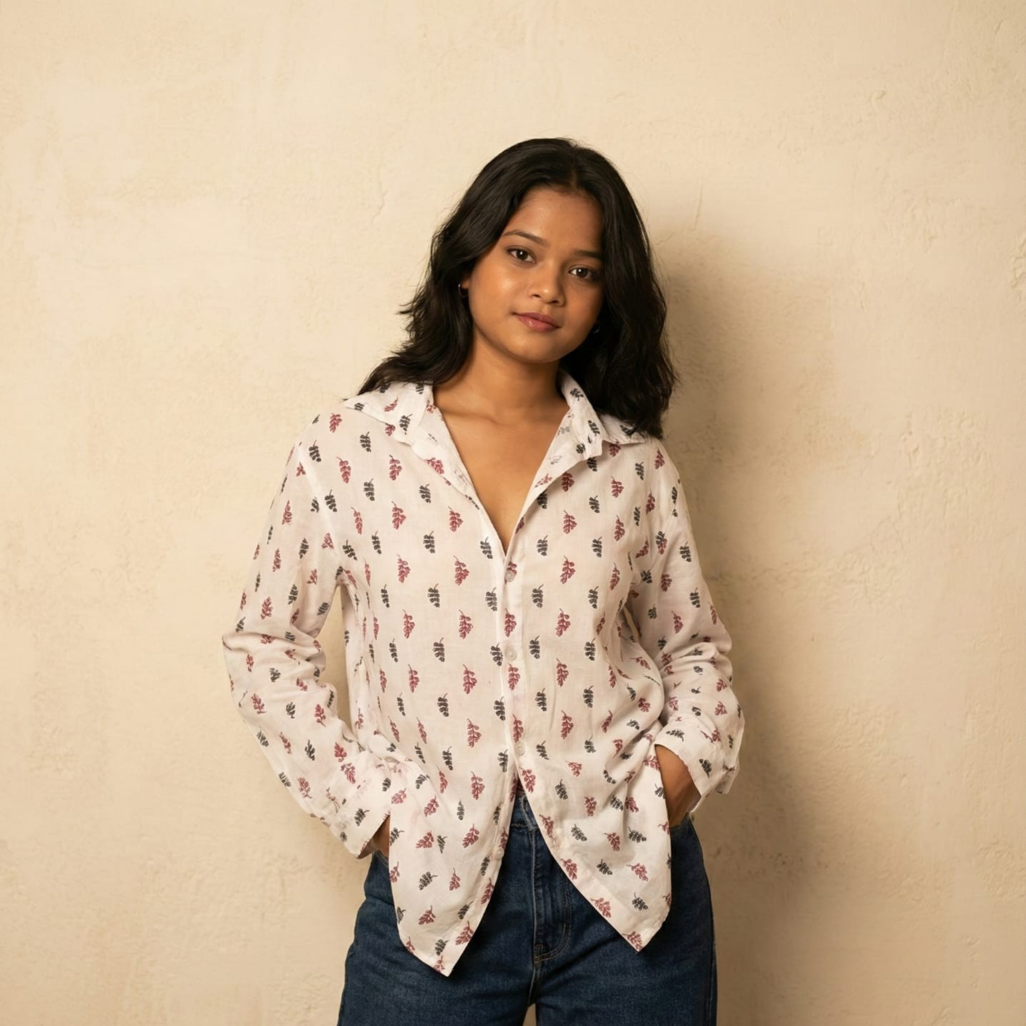 Monsoon Leaf Print Cotton Shirt for Women