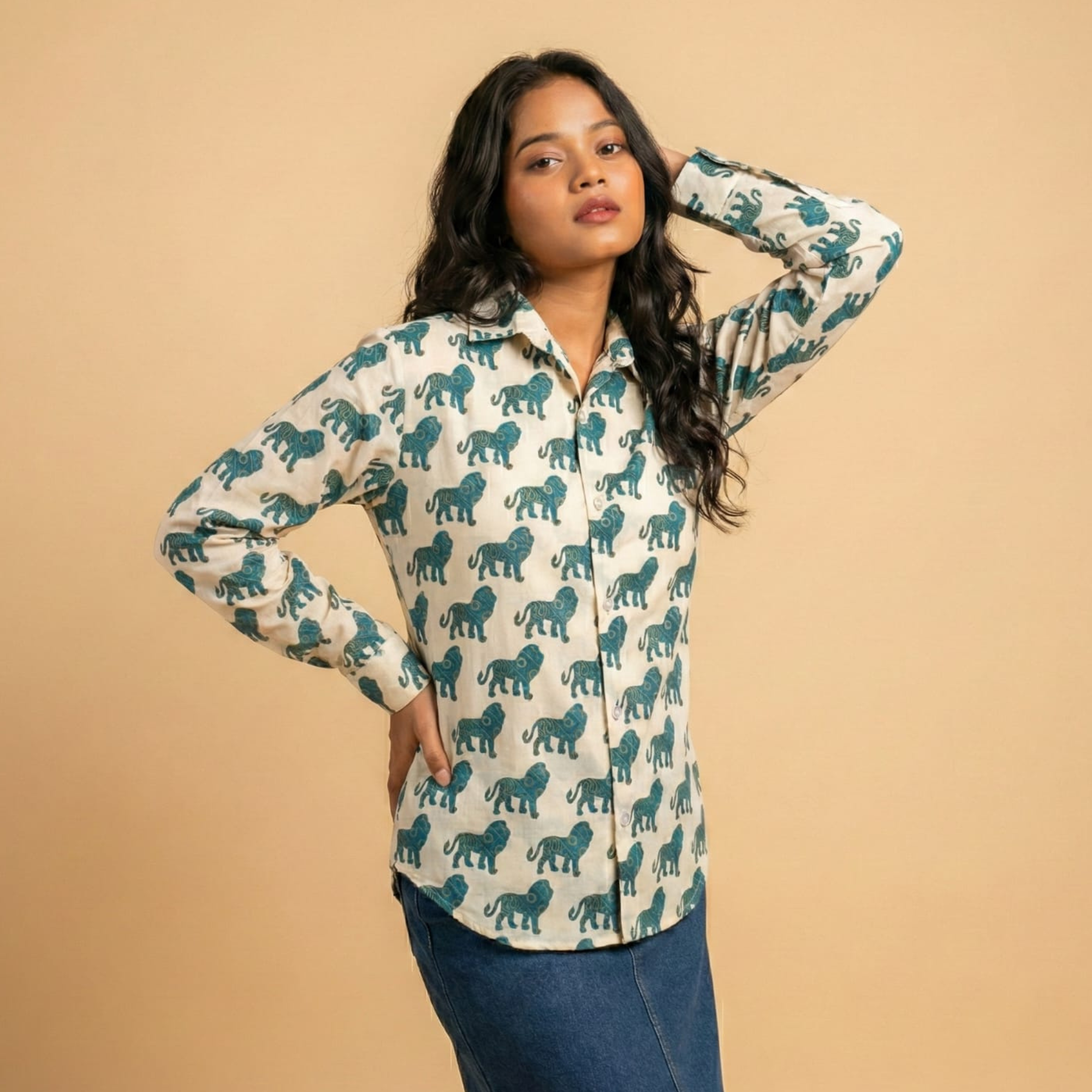Rajgarh Tiger - Cream Tiger Cotton Shirt