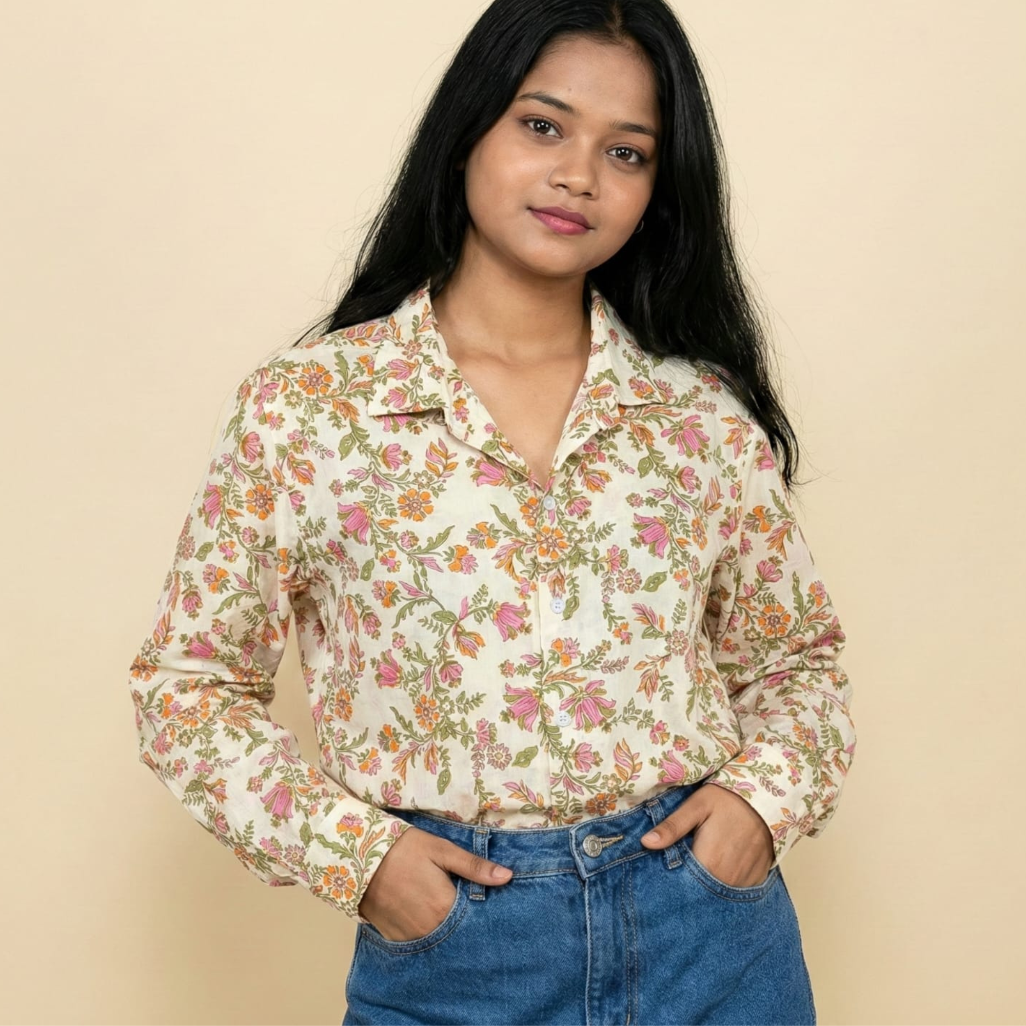 Udaipur Bloom Floral Cotton Shirt for Women